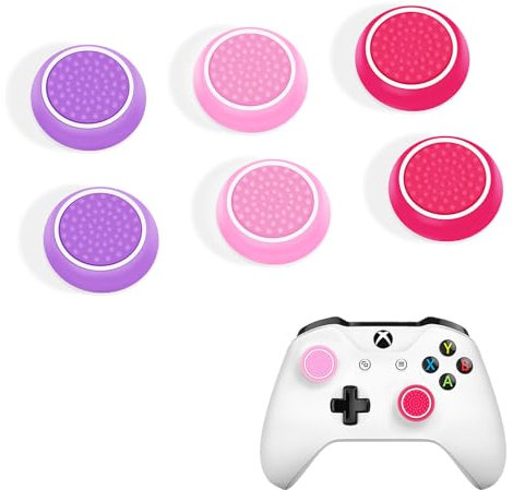 DLseego Thumbstick Grip Caps for PS4 PS5 Xbox Controller,6PCS Silicone Thumb Stick Grip Cover Dots Studded Design Joystick Controller Thumb Grip Cap,Rosa+Violett