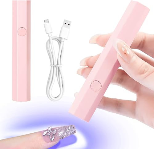 Gel Nail Mini UV Lamp, UV Lamps for Gel Nails, LED Rechargeable Nails Dryer for Gel Nail Sticker Strip, DIY Small UV Nail Lamp (Pink)