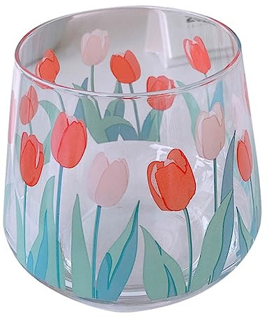 Garneck 1 Pc Vaso de tulipán Copa tulipa Taza Clara tulipán Fresco Lindo tulipán Copa de tulipán patrón de tulipán de Vidrio Green
