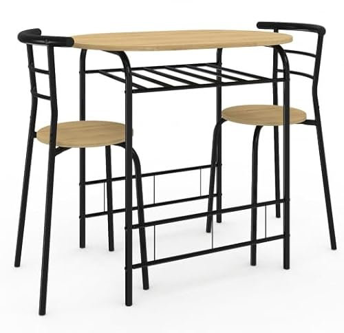 IDMarket LYNETH - Juego de mesa para 2 personas y 2 sillas de madera y metal, color negro