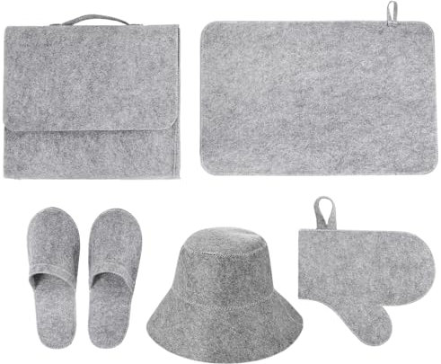 Accesorios de sauna de 5 piezas/set que incluyen sombrero de sauna de fieltro, estera de sauna, zapatilla, guantes y bolsa de almacenamiento aislamiento de aislamiento absorbente de agua para baño de