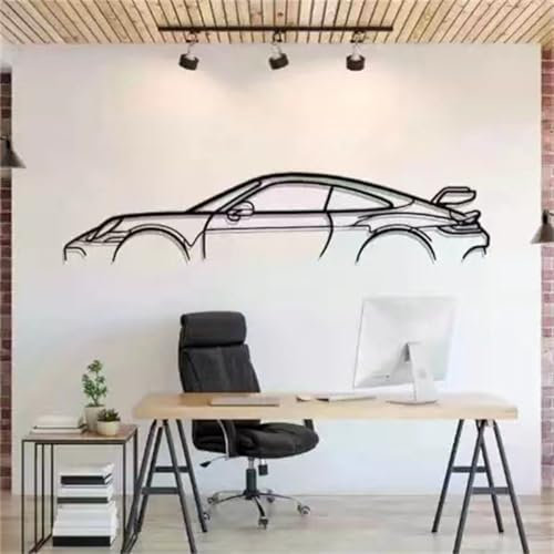 Champracer Wanddeko aus Metall 3D Auto-Muster, 50 x 20 cm Metall-Dekor, Schwarze Große Wanddekoration für Zuhause Wohnzimmer Schlafzimmer