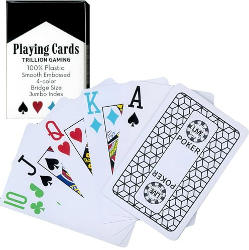 TRILLION Carte à jouer 4 couleurs (noir piano), imperméable, format pont, index jumbo, 100 % plastique, né pour les cartes à jouer au poker, équipé de gadgets pour augmenter les mains (n°1