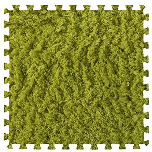 Patchwork carpet16Pcs Interlocking Foam Carpet, Foam Play Mat,Fluffy Area Rugs,Square Plush Puzzle Floor Tiles,Crawling Mats for Living Room Bedroom,12X12inch,Green