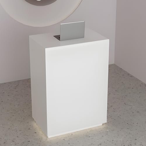Snaweo Kleiner Empfangstresen, Empfangstheke mit LED-Beleuchtung, Rezeptionstheke mit Schubladen, Steh-Rezeptionstisch, Empfangstresen für Convenience, Geschäft, Hotel(Wit,50cm/23.6in)