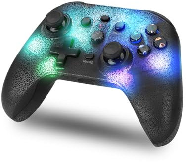 NK Mando Switch Inalámbrico - LED RGB Ajustable, Switch/PC/Android/iOS, Función Turbo, Ajustes Macro, Bluetooth, 6 ejes, 4 Modos de Vibración - Color Negro (Incluye Soporte Smartphone)