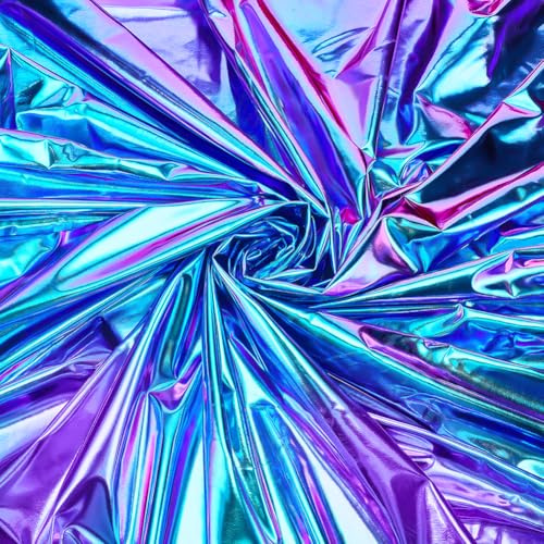 AHANDMAKER 2 Yards Metallic Folien Stretchstoff Lila Hologramm Nähstoff 63 Zoll Breites Spiegelndes Vinyl Für Selbstgemachte Tanzbekleidungskostüme