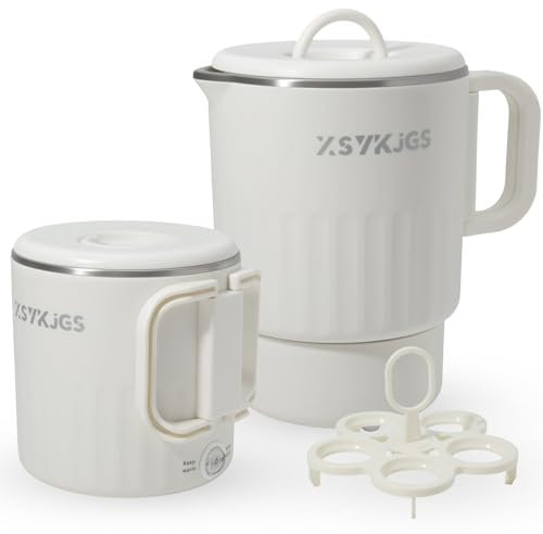 Faltbarer Wasserkocher 1L White Reise Camping Wasserkessel - 600W 304 Edelstahl Elektrischer Wasserkocher BPA-freier - Doppelwand Design mit Automatische Konstanttemperatur und Dauerkochfunktion