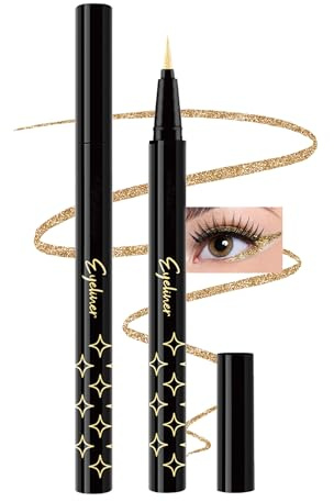 Gold Liquid Glitter Eyeliner, Metallic Finish Eyeliner Stift Wasserfest, Langanhaltende Wasserdicht, Smooth Flüssiger Bunt Eye Pencil, Highly Pigmented Shimmer Lidschatten Liner für Stage Party-02