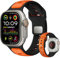 Ysnzaq Correas Compatible con Correa Apple Watch Ultra 2/Ultra 49mm 45mm 44mm 42mm, Pulsera Suave Silicona Deportiva para iWatch Series SE/2 10 9 8 7 6 5 4 3 2 1-NMSS-M Black-Orange