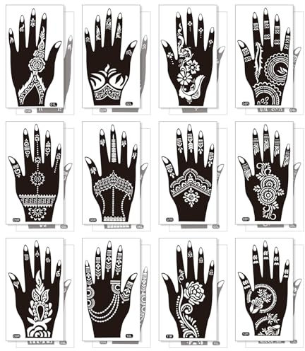Weploda 24 Plantillas de tatuaje temporales henna, Kit De Plantilla De Tatuaje, Plantillas De Henna Reutilizables, Plantillas de tatuaje de bricolaje,para Mujeres Niñas Adulto Carnaval