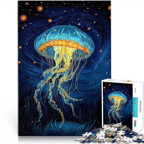 Schwierig und herausfordernd Blaue Qualle im Nachthimmel Puzzle 1000 Teile für Erwachsene 26x38cm Kunstwerk Geschenk