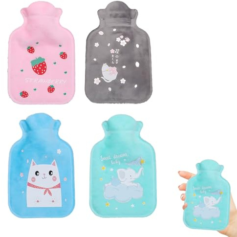 4PCS Mini Hot Water Bottle, Small Hot Water Bottle with Cover, Portable Heating Solution for Winter Warmth at Home and Travel