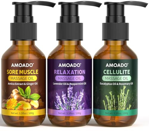 Massageöl für die Massagetherapie, Massageöle gegen Muskelkater, Arnikaöl, Anti-Cellulite-Eukalyptus, ätherische Lavendelöle, Schmerzlinderung und Spa, Geschenkset mit Körpermassageöl, 3 x 100ml