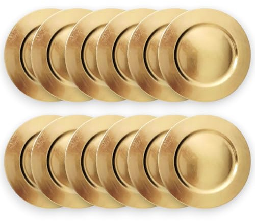 KORAT Set Sottopiatti Decorativi 33 cm in Plastica Rigida – 5 Colori (Rosso, Oro, Argento, Bianco, Rosa Antico) – Decorazione per Tavola Elegante, Eventi, Feste e Matrimoni (12, Oro)