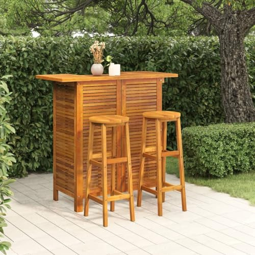 Nqyjm 3-TLG. Gartenbar-Set Massivholz Akazie Gartenbar Set,Bar Tresen Gartentheke Bartisch Stehtisch Barhocker Barstuhl Gartenmöbel