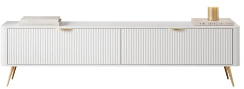 Mirjan24 TV Schrank Literpo 200, geriffelte Fronten, Metallfüße, Aluminiumgriffe, 2 Klappen/Türen, Fernsehschrank, Fernsehtisch, TV Lowboard, Unterschrank, TV Board, TV Tisch (Weiß)