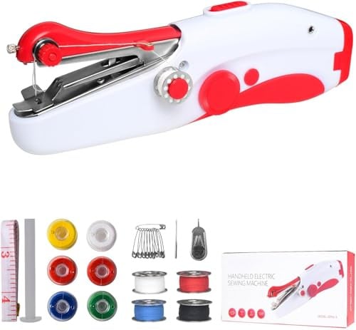 Handnähmaschine, Tragbare Elektrische Mini-Nähmaschine mit Schnellstich für Anfänger und Erwachsene, Einfach zu Bedienen, Geeignet zum Nähen von Kleidung, für Familienreisen und Heimwerken (Rot)