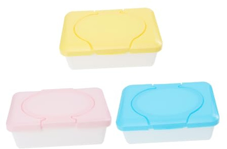Boîte de Lingettes pour Bébé 3 Pièces Portable Rechargeable en Plastique | Simple Design, Léger et Réutilisable, pour Berceau et Poussette, Facile à Nettoyer Couleur Aléatoire