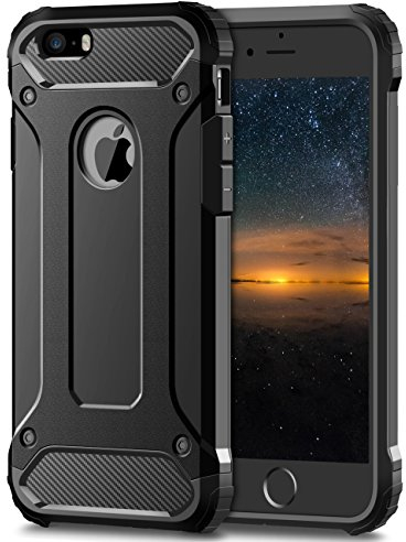 Coolden für iPhone SE Hülle iPhone 5S Outdoor Stoßfest Handyhülle Premium [Armor Serie] Silikon TPU + PC Bumper Cover Case Doppelschichter Schutz Hülle für iPhone 5/5S/SE (Schwarz)