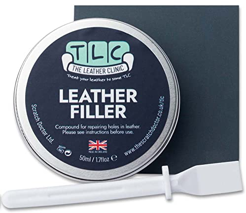 The Leather Clinic Leather Filler Repair Kit | Fix Scratches & Scuffs, Fill Holes & Cracks in any Leather Item | Filler, Sandpaper and Applicator Included (Dark Brown, 50ml)