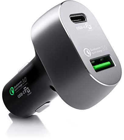 CSL Auto Ladegerät 63W LED 2-Port Kfz Ladeadapter Qualcomm Quick Charge USB C Power Delivery 3.0 für Samsung Galaxy S10 S9, Huawei, HTC, Xiaomi, MP3, Powerbank