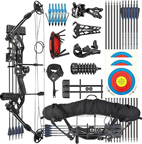 ZSHJGJR Compound Bogen Set Bogenset für Bogenschießen Sportbogen Verstellbarer Jagd Compoundbogenset 30-55 lbs 310fps Jagdausrüstung mit Komplettes Zubehör Kit (Schwarz, Rechtshänder)