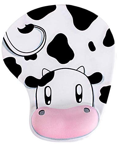 Tapis de souris ergonomique en forme de vache avec base antidérapante et repose-poignet en gel élastique pour jeu, bureau, maison, étude