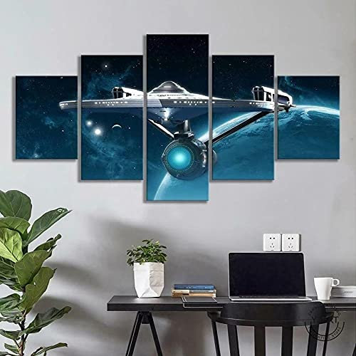 WondbeauPoster And Kunstdrucke Kein Rahmen 150×80Cm Star Spaceship Enterprise 5 Stück Film & Tv Leinwand Wandkunst Paintin Hd Print Home Decor Bilder 5 Panel Poster