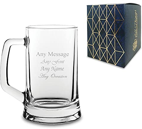 Personalised Engraved 14oz Tankard Beer Mug, Gift Boxed, Personalise with Any Message for Any Occasion