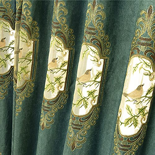 SLOW SOUL 2er Set Gestickte Vögel 80% Verdunklungsvorhang für Wohnzimmer Schlafzimmer Esszimmer Gardinen High End Vorhang mit Ösenoberteil dunkelCyan Stoff 124 x 244 cm (B x H)