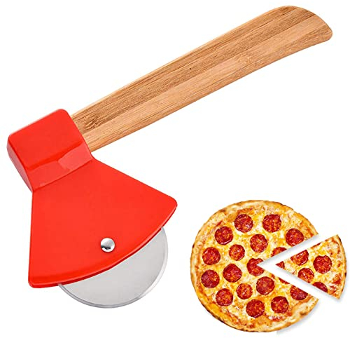 MacroHu Lustige Pizzaschneider,Axt Pizzaroller aus Edelstahl,Hochwertige pizza schneidemesser,Zerteilt Pizza mühelos in servierfähige Stücke,Schneidet Ohne Wackler,Sehr scharf,Stilvoll(Rot)