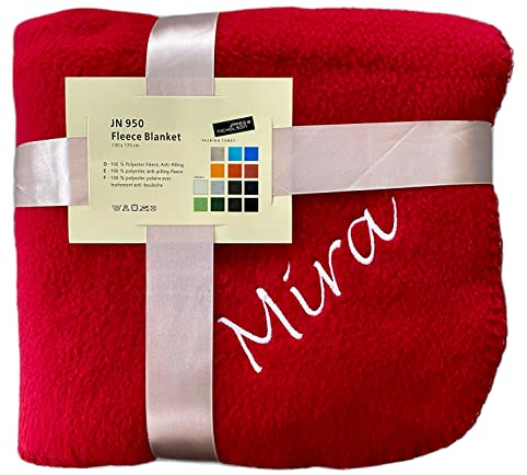 Schnoschi rote Fleece Kuscheldecke mit Namen Bestickt 170 x 130 cm Sofadecke Fleecedecke warme Decke