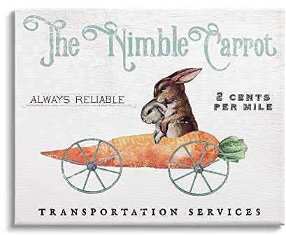 Stupell Industries Kunstdruck auf Leinwand, Vintage-Osterhase, Die flinke Karotten, 30 x 24 cm, Weiß