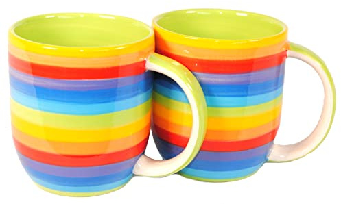 Fair Trade LGBTQ+ Tasse, handbemalt, Regenbogenfarben, gestreift, 8,5 x 8,5 x 9 cm