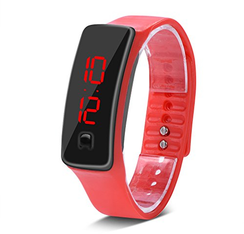 Digital Sport Uhren für Damen Herren, LED Armbanduhr Silikon Digital Armbanduhren Digitaluhre mit 12-Stunden-Zifferblatt, für Outdoor und Indoor Laufen Klettern Angeln(rot)