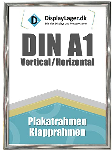 DisplayLager - A1 Chrom Klapprahmen mit 25mm Aluminium Profil, Entspiegelter Schutzscheibe, Befestigungsmaterial