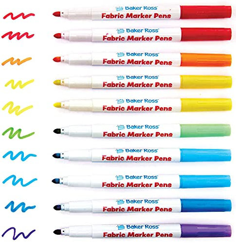 Baker Ross FC753 Rainbow Colours Fabric Marker Pens - Pack of 10, Arts and Crafts for Kids and Drawing for Kids, Textile Craft