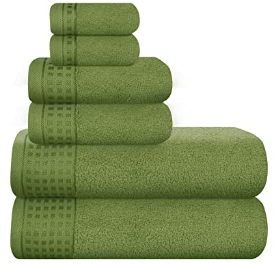 GLAMBURG Ultra Soft 6er-Pack Baumwoll-Handtuch-Set, enthält 2 übergroße Badetücher 70 x 140 cm, 2 Handtücher 40 x 60 cm und 2 Waschbetten 30 x 30 cm, Umweltfreundlich und 100% recycelbar, Kiwi grün
