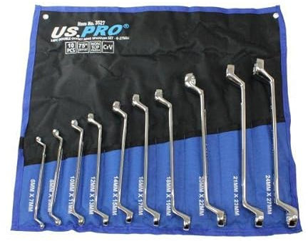 US PRO 10pc Offset Ring Spanners 6-27mm 12 Point Swan Neck Double Box Wrench