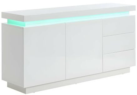 Vente-unique - Buffet Emerson II - LEDs - 2 Portes & 3 tiroirs - MDF laqué Blanc
