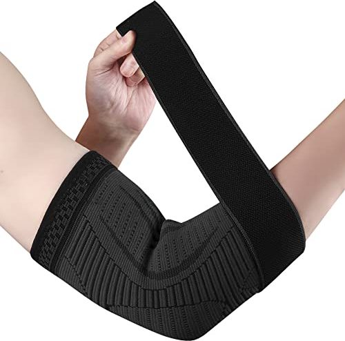 Ellenbogenbandage für Damen und Herren 1 Stücke Kompression Ellenbogen Bandage Einstellbar Ellenbogenstütze für Linke und Rechte Hand Tennis Ellbogen, Golf Ellbogen, Arthritis, Tendinitis (Schwarz, L)
