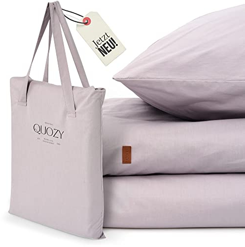 Quozy Bettwäsche 135x200 2teilig | Bettbezug 135 x 200 + Kissenbezug 80 x 80 | 100% Baumwolle | einfaches Beziehen Dank U-Zip | Grau