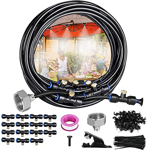 AOUVT 12M Dispositivo de Enfriamiento por Aspersión, Sistema de Riego de Jardines, 75 Pcs Kit de Pulverización de Jardín, Adecuado para Eventos al Aire Libre, Jardines, Patios, Sombrillas y Techos