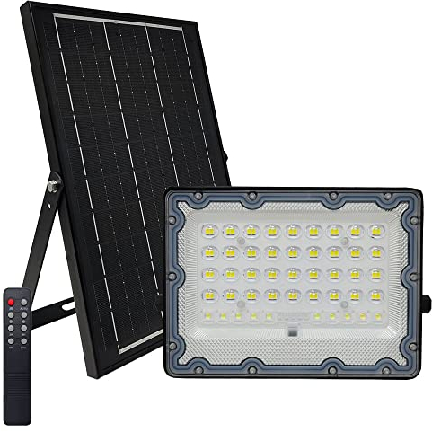 Foco LED Solar Regulable con Mando a Distancia, Proyector Luz Exterior Dimmable, Iluminación solar IP65, Luz Blanca 5700K, Placa Solar 10W (100)