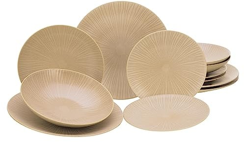 CreaTable, 23920, Serie Vesuvio Sand, 12-teiliges Geschirrset, Teller Set aus Steinzeug, spülmaschinen- und mikrowellengeeignet, Made in Portugal