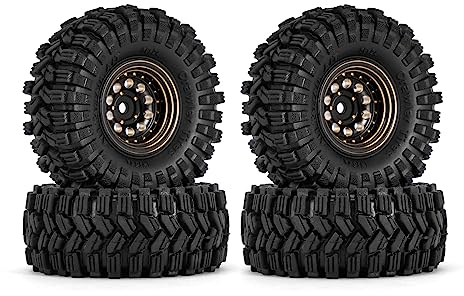 INJORA Schwarze Beschichtung Messing 1.0 Beadlock Felgen-Reifen-Set für Axial SCX24 AX24 TRX4M FCX24 Upgrade 1/24 1/18 RC Crawler Car