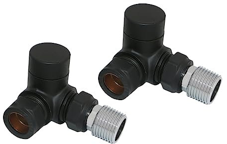 NRG Black Towel Rail Corner lockshield Radiator Valve One Pair