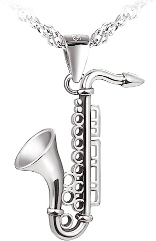 MICMIF 925 Sterling Silber Saxophon Halskette Damen Instrumente Anhänger Musik Silberkette 45cm Musikinstrumente Halsschmuck für Frauen Mädchen