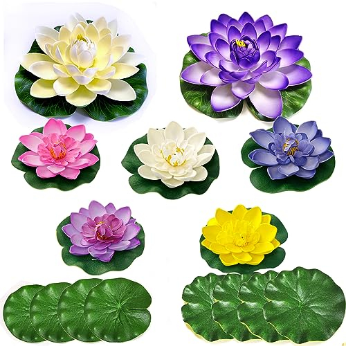 Tsling Künstliche Lotusblume,Simulation Schwimmende Wasserlilie Teichpflanzen Seerose 10cm,Simulation Seerosen für Dekoration,Schwimmende Pool (Gemise Farben 15pcs)